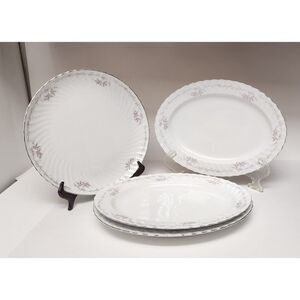 Gold Standard White Silver & Pink /1 Round & 3 Oval Serving Platter